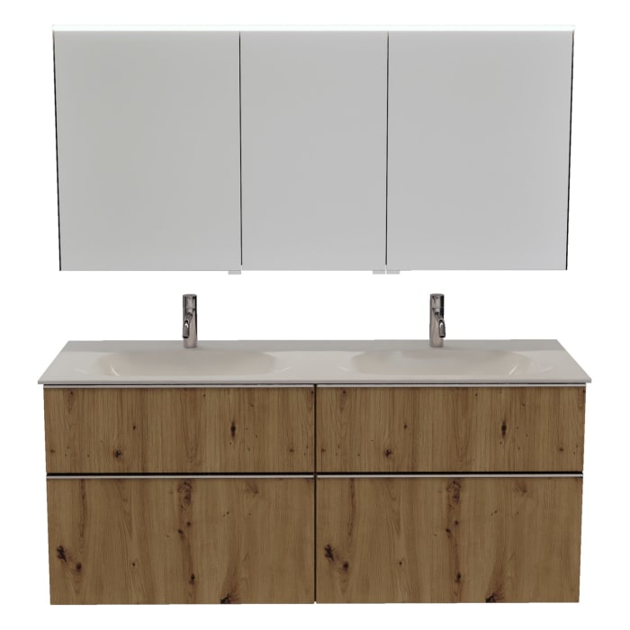 burgbad Fiumo 2.0 Badmöbelset 142 cm mit Waschtisch mit Unterschrank mit Griff G0146 und Spiegelschrank