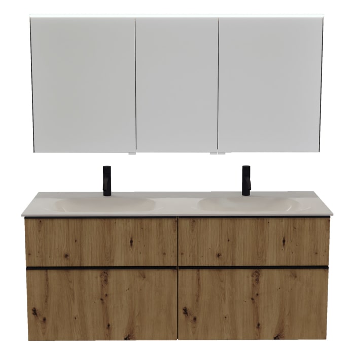 burgbad Fiumo 2.0 Badmöbelset 142 cm mit Waschtisch mit Unterschrank mit Griff G0200 und Spiegelschrank