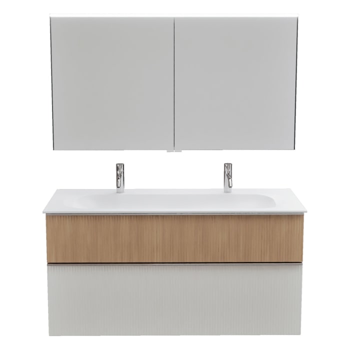 burgbad Fiumo 2.0 Badmöbelset 122 cm mit Waschtisch mit Unterschrank mit Griff G0146 und Spiegelschrank