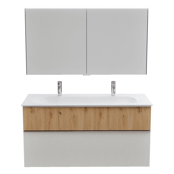 burgbad Fiumo 2.0 Badmöbelset 122 cm mit Waschtisch mit Unterschrank mit Griff G0146 und Spiegelschrank