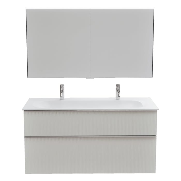 burgbad Fiumo 2.0 Badmöbelset 122 cm mit Waschtisch mit Unterschrank mit Griff G0146 und Spiegelschrank