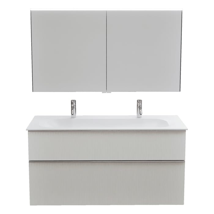 burgbad Fiumo 2.0 Badmöbelset 122 cm mit Waschtisch mit Unterschrank mit Griff G0146 und Spiegelschrank