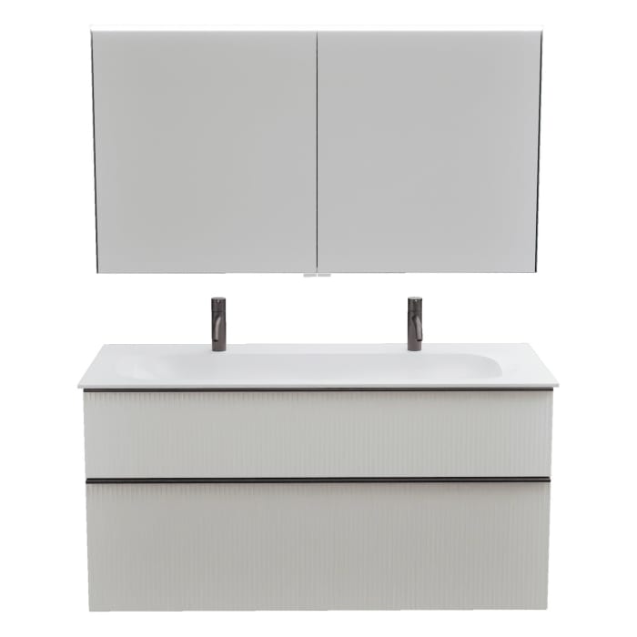 burgbad Fiumo 2.0 Badmöbelset 122 cm mit Waschtisch mit Unterschrank mit Griff G0200 und Spiegelschrank