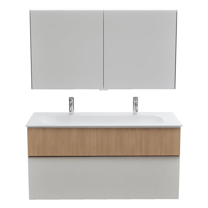 burgbad Fiumo 2.0 Badmöbelset 122 cm mit Waschtisch mit Unterschrank mit Griff G0146 und Spiegelschrank