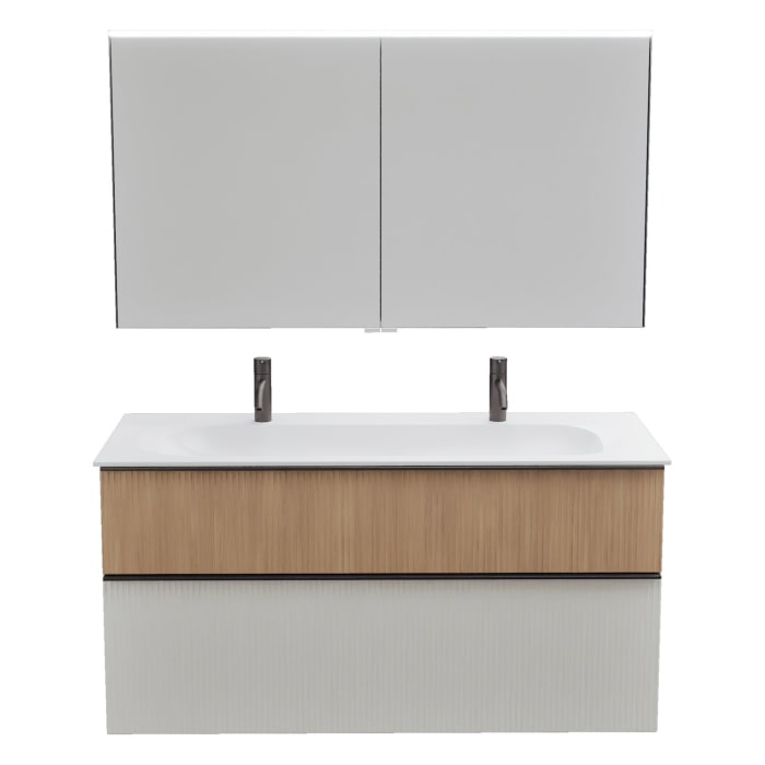 burgbad Fiumo 2.0 Badmöbelset 122 cm mit Waschtisch mit Unterschrank mit Griff G0200 und Spiegelschrank