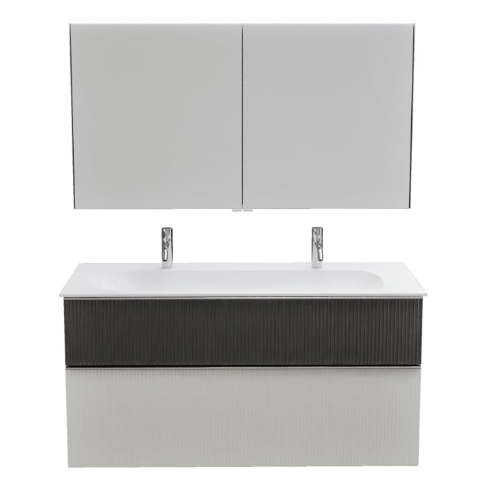 burgbad Fiumo 2.0 Badmöbelset 122 cm mit Waschtisch mit Unterschrank mit Griff G0146 und Spiegelschrank