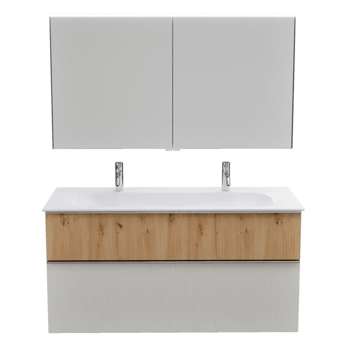 burgbad Fiumo 2.0 Badmöbelset 122 cm mit Waschtisch mit Unterschrank mit Griff G0146 und Spiegelschrank