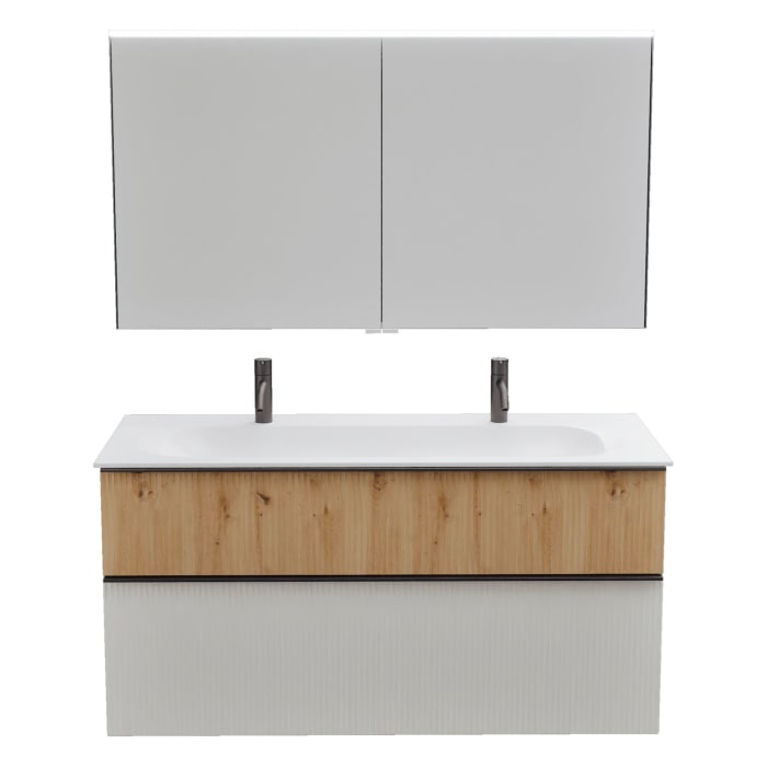 burgbad Fiumo 2.0 Badmöbelset 122 cm mit Waschtisch mit Unterschrank mit Griff G0200 und Spiegelschrank