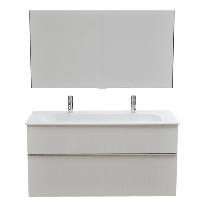 burgbad Fiumo 2.0 Badmöbelset 122 cm mit Waschtisch mit Unterschrank mit Griff G0146 und Spiegelschrank