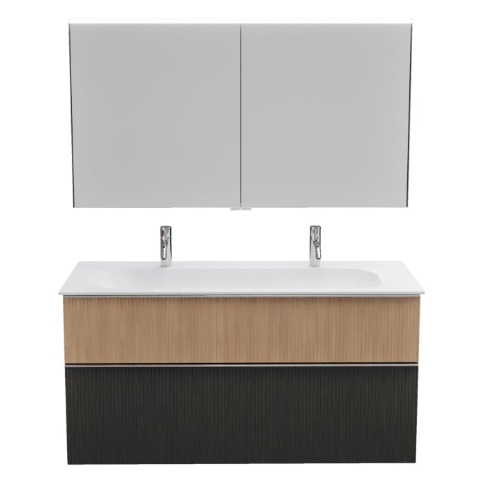 burgbad Fiumo 2.0 Badmöbelset 122 cm mit Waschtisch mit Unterschrank mit Griff G0146 und Spiegelschrank