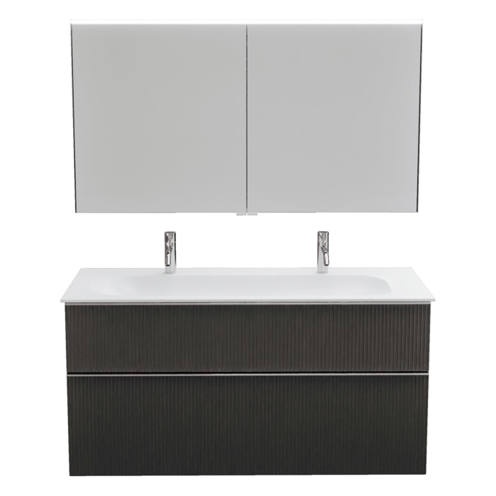 burgbad Fiumo 2.0 Badmöbelset 122 cm mit Waschtisch mit Unterschrank mit Griff G0146 und Spiegelschrank