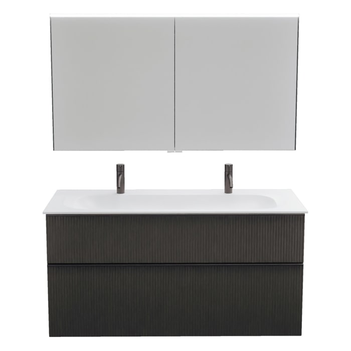 burgbad Fiumo 2.0 Badmöbelset 122 cm mit Waschtisch mit Unterschrank mit Griff G0200 und Spiegelschrank