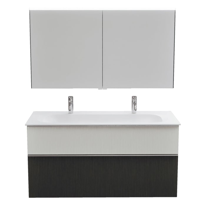 burgbad Fiumo 2.0 Badmöbelset 122 cm mit Waschtisch mit Unterschrank mit Griff G0146 und Spiegelschrank