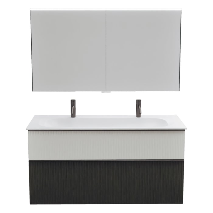 burgbad Fiumo 2.0 Badmöbelset 122 cm mit Waschtisch mit Unterschrank mit Griff G0200 und Spiegelschrank