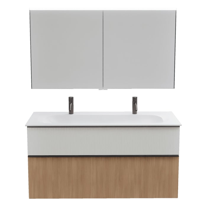 burgbad Fiumo 2.0 Badmöbelset 122 cm mit Waschtisch mit Unterschrank mit Griff G0200 und Spiegelschrank