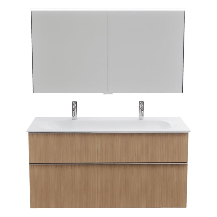 burgbad Fiumo 2.0 Badmöbelset 122 cm mit Waschtisch mit Unterschrank mit Griff G0146 und Spiegelschrank