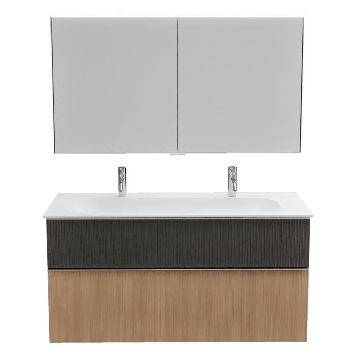 burgbad Fiumo 2.0 Badmöbelset 122 cm mit Waschtisch mit Unterschrank mit Griff G0146 und Spiegelschrank