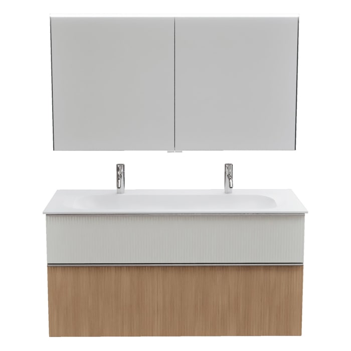 burgbad Fiumo 2.0 Badmöbelset 122 cm mit Waschtisch mit Unterschrank mit Griff G0146 und Spiegelschrank