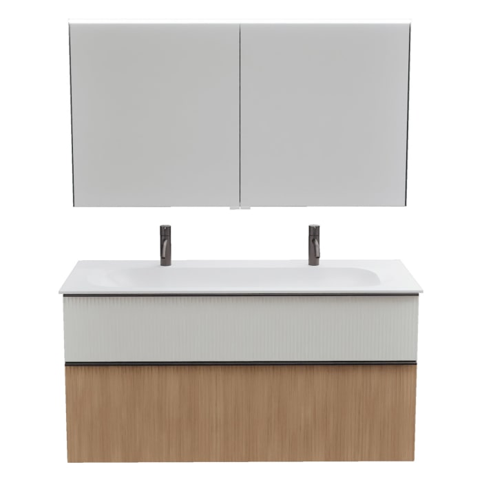 burgbad Fiumo 2.0 Badmöbelset 122 cm mit Waschtisch mit Unterschrank mit Griff G0200 und Spiegelschrank