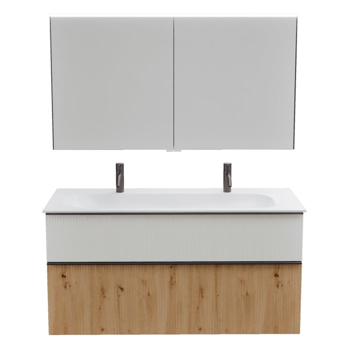 burgbad Fiumo 2.0 Badmöbelset 122 cm mit Waschtisch mit Unterschrank mit Griff G0200 und Spiegelschrank