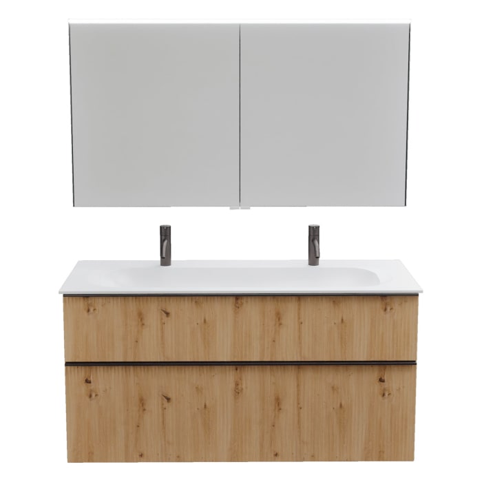 burgbad Fiumo 2.0 Badmöbelset 122 cm mit Waschtisch mit Unterschrank mit Griff G0200 und Spiegelschrank