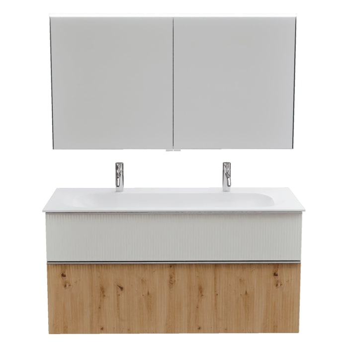 burgbad Fiumo 2.0 Badmöbelset 122 cm mit Waschtisch mit Unterschrank mit Griff G0146 und Spiegelschrank