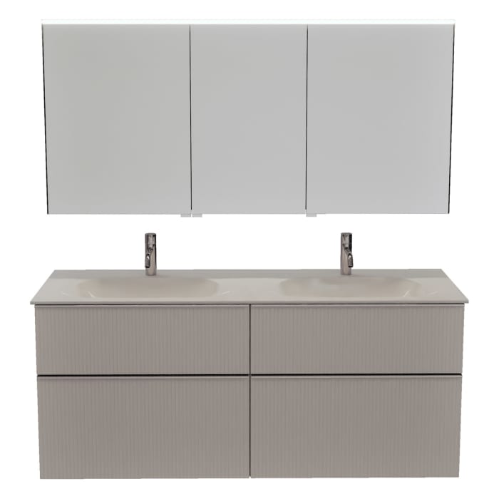 burgbad Fiumo 2.0 Badmöbelset 142 cm mit Waschtisch mit Unterschrank mit Griff G0146 und Spiegelschrank