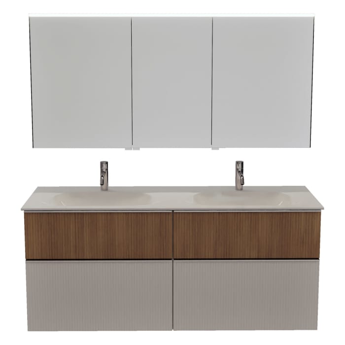 burgbad Fiumo 2.0 Badmöbelset 142 cm mit Waschtisch mit Unterschrank mit Griff G0146 und Spiegelschrank