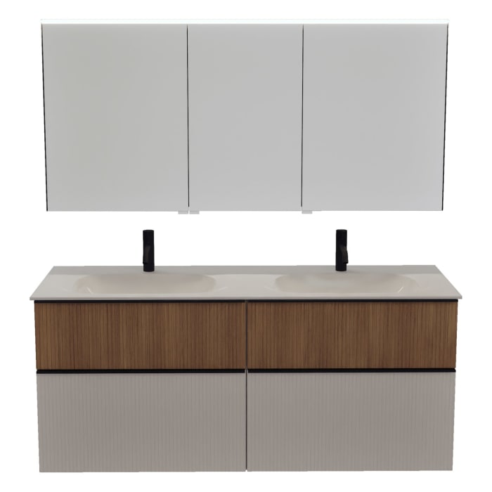 burgbad Fiumo 2.0 Badmöbelset 142 cm mit Waschtisch mit Unterschrank mit Griff G0200 und Spiegelschrank