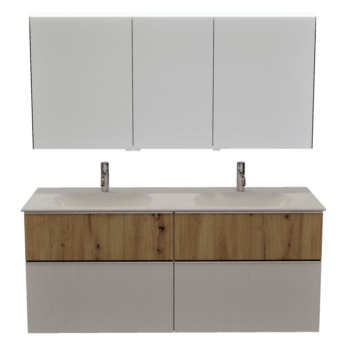 burgbad Fiumo 2.0 Badmöbelset 142 cm mit Waschtisch mit Unterschrank mit Griff G0146 und Spiegelschrank