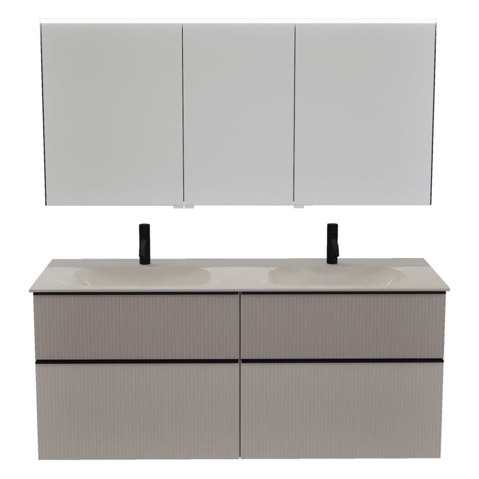 burgbad Fiumo 2.0 Badmöbelset 142 cm mit Waschtisch mit Unterschrank mit Griff G0200 und Spiegelschrank