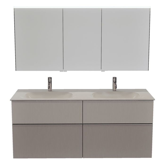 burgbad Fiumo 2.0 Badmöbelset 142 cm mit Waschtisch mit Unterschrank mit Griff G0146 und Spiegelschrank