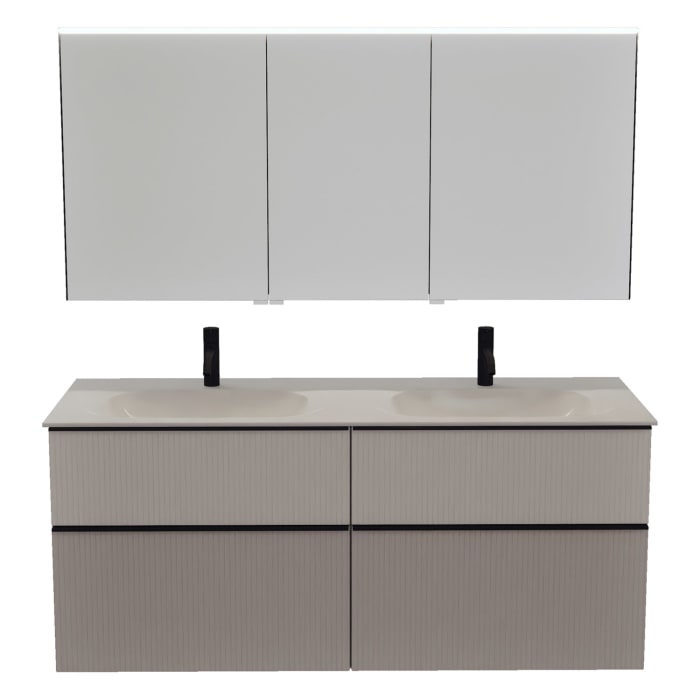 burgbad Fiumo 2.0 Badmöbelset 142 cm mit Waschtisch mit Unterschrank mit Griff G0200 und Spiegelschrank