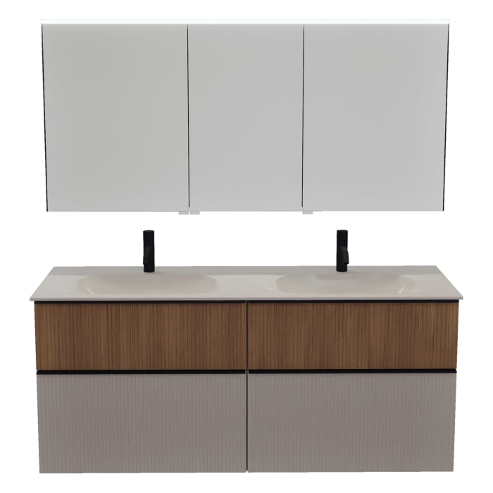 burgbad Fiumo 2.0 Badmöbelset 142 cm mit Waschtisch mit Unterschrank mit Griff G0200 und Spiegelschrank