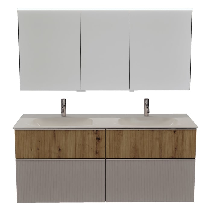 burgbad Fiumo 2.0 Badmöbelset 142 cm mit Waschtisch mit Unterschrank mit Griff G0146 und Spiegelschrank