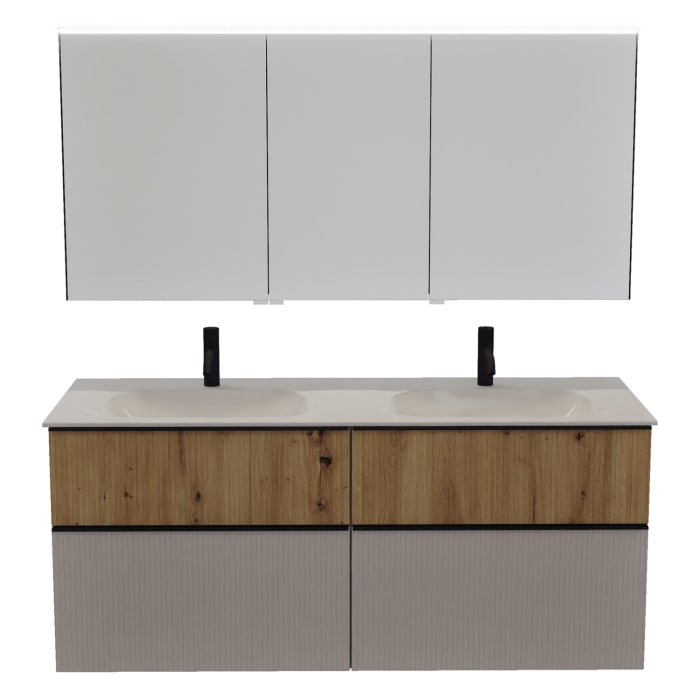 burgbad Fiumo 2.0 Badmöbelset 142 cm mit Waschtisch mit Unterschrank mit Griff G0200 und Spiegelschrank