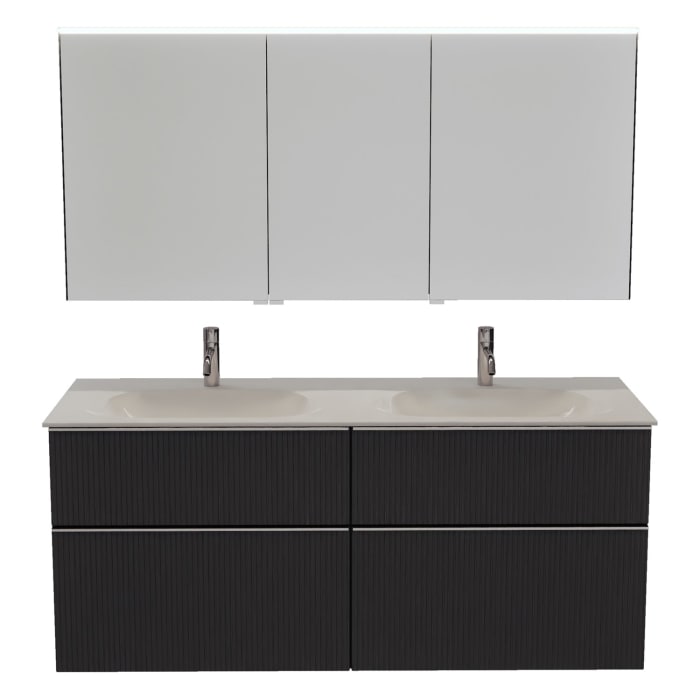 burgbad Fiumo 2.0 Badmöbelset 142 cm mit Waschtisch mit Unterschrank mit Griff G0146 und Spiegelschrank