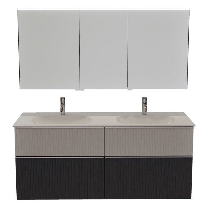 burgbad Fiumo 2.0 Badmöbelset 142 cm mit Waschtisch mit Unterschrank mit Griff G0146 und Spiegelschrank