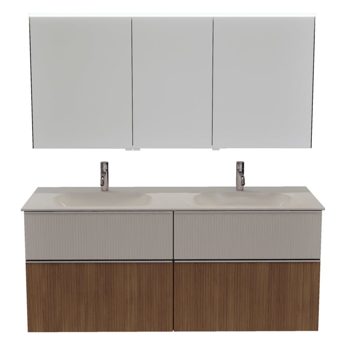 burgbad Fiumo 2.0 Badmöbelset 142 cm mit Waschtisch mit Unterschrank mit Griff G0146 und Spiegelschrank