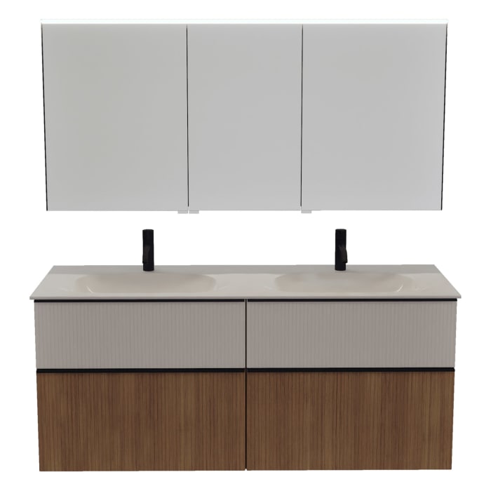 burgbad Fiumo 2.0 Badmöbelset 142 cm mit Waschtisch mit Unterschrank mit Griff G0200 und Spiegelschrank