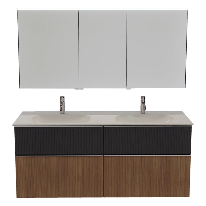 burgbad Fiumo 2.0 Badmöbelset 142 cm mit Waschtisch mit Unterschrank mit Griff G0146 und Spiegelschrank