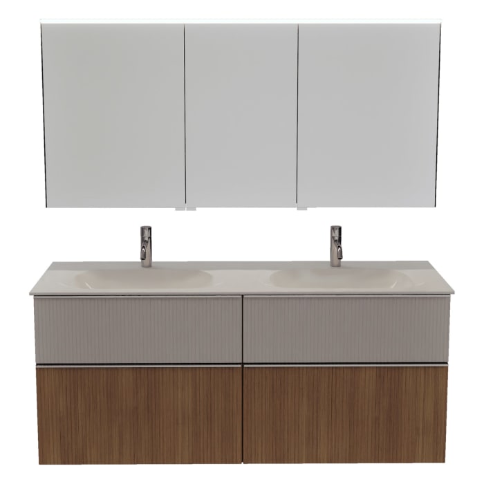 burgbad Fiumo 2.0 Badmöbelset 142 cm mit Waschtisch mit Unterschrank mit Griff G0146 und Spiegelschrank