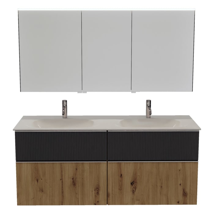 burgbad Fiumo 2.0 Badmöbelset 142 cm mit Waschtisch mit Unterschrank mit Griff G0146 und Spiegelschrank