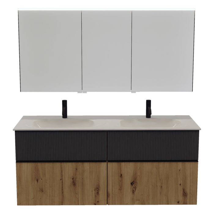 burgbad Fiumo 2.0 Badmöbelset 142 cm mit Waschtisch mit Unterschrank mit Griff G0200 und Spiegelschrank