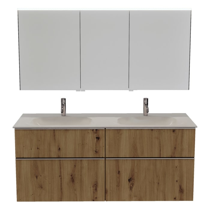 burgbad Fiumo 2.0 Badmöbelset 142 cm mit Waschtisch mit Unterschrank mit Griff G0146 und Spiegelschrank