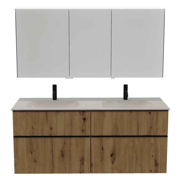 burgbad Fiumo 2.0 Badmöbelset 142 cm mit Waschtisch mit Unterschrank mit Griff G0200 und Spiegelschrank