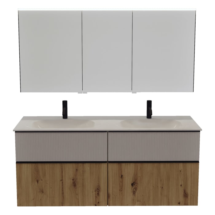 burgbad Fiumo 2.0 Badmöbelset 142 cm mit Waschtisch mit Unterschrank mit Griff G0200 und Spiegelschrank