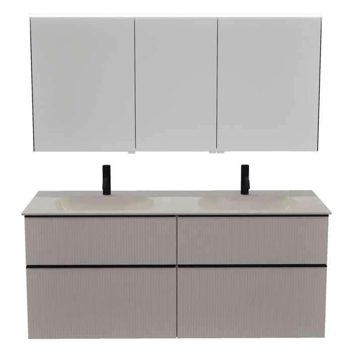 burgbad Fiumo 2.0 Badmöbelset 142 cm mit Waschtisch mit Unterschrank mit Griff G0200 und Spiegelschrank