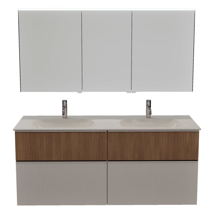 burgbad Fiumo 2.0 Badmöbelset 142 cm mit Waschtisch mit Unterschrank mit Griff G0146 und Spiegelschrank