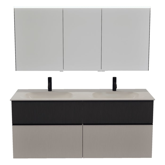 burgbad Fiumo 2.0 Badmöbelset 142 cm mit Waschtisch mit Unterschrank mit Griff G0200 und Spiegelschrank